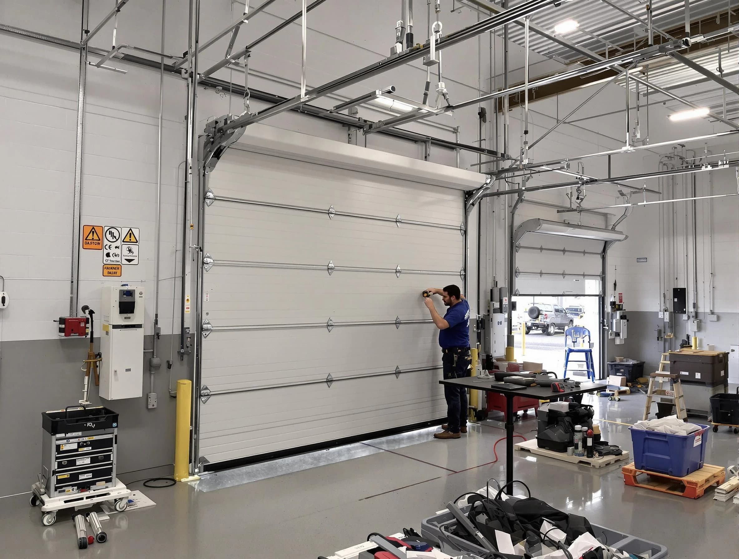Commercial garage door repair being performed by Christiana Garage Door Repair expert in Christiana