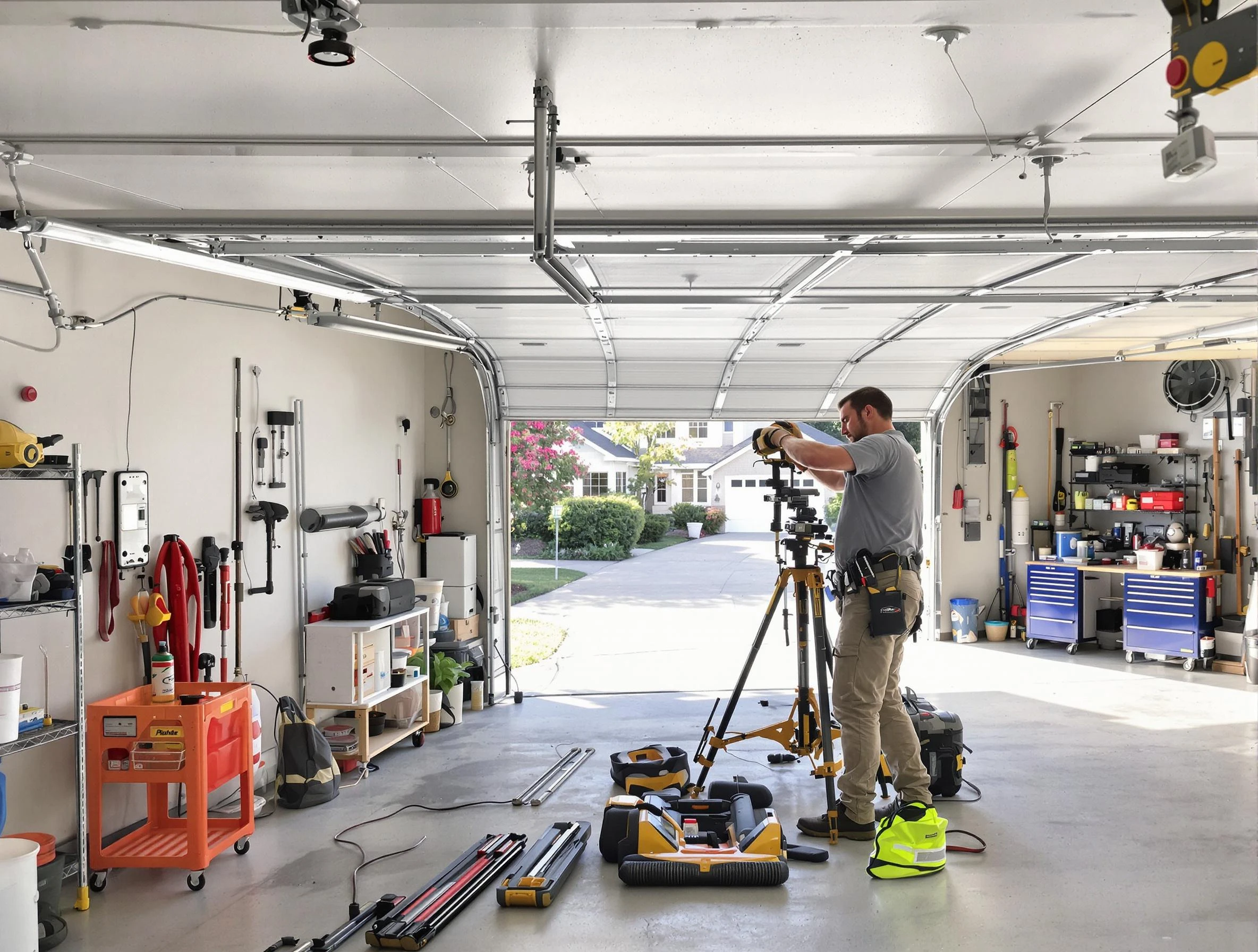 Christiana Garage Door Repair specialist performing laser-guided track alignment in Christiana